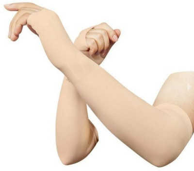 Adnate Nylon Arm Sleeve For Men & Women(Free, Beige)