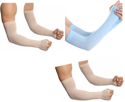 PEENAKIN Nylon Arm Sleeve For Men & Women(Free, Beige, Blue)