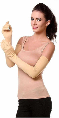araanshi Cotton Arm Sleeve For Men & Women(Free, Beige)