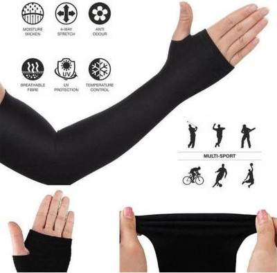 let's silim Cotton Arm Sleeve For Boys & Girls(Free, Black)