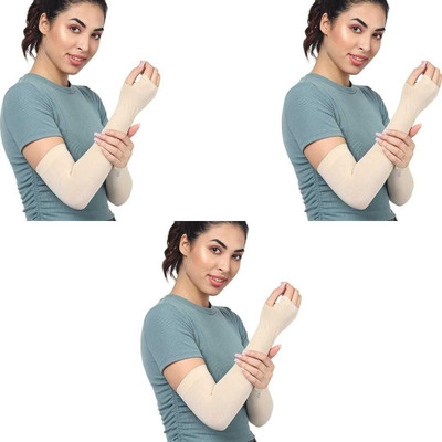 v n traders Nylon Arm Sleeve For Men & Women(Free, Beige)