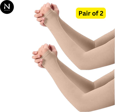 NOVELTY Nylon Arm Sleeve For Men & Women(Free, Beige)