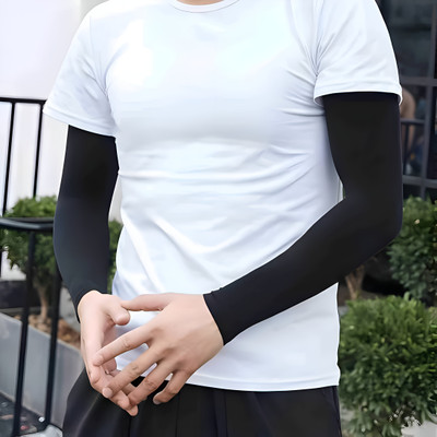 LET SLIM Nylon, Cotton Arm Sleeve For Men & Women(Free, Black)