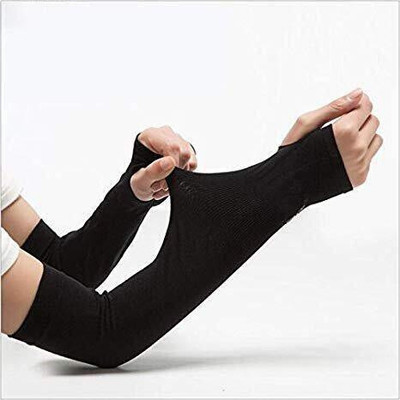 JusAwesm Nylon, Cotton Arm Sleeve For Men & Women(Free, Black)