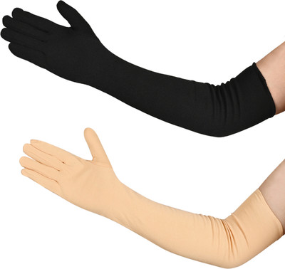 LOOM LEGACY Cotton Arm Sleeve For Men & Women(Free, Black, Beige)