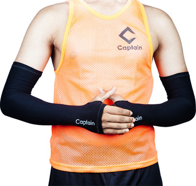 CAPTAIN Cotton Arm Sleeve For Men & Women(M, Black)