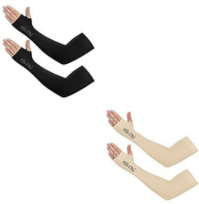 EXITANCE Cotton Arm Sleeve For Women(Free, Black, Beige)