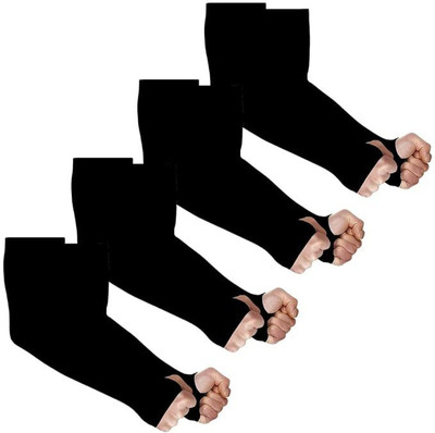 CHINTELS UV Sun Protection Arm Sleeves with Thumb hole Nylon Arm Warmer(Black)