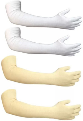PRALAV Solid Protective Men & Women White & Skin Full Hand Gloves Cotton Arm Warmer(Black)