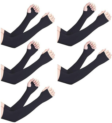 CHINTELS UV Sun Protection Arm Sleeves with Thumb hole Nylon Arm Warmer(Black)