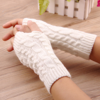 AlexVyan Knitted Warm Fingerless Gloves Winter Accessories Hand Warmer for Girls & Women Wool Arm Warmer(White)