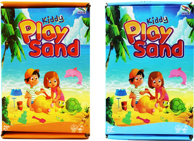 Rabbit Kiddy Play Sand - Non Sticky Kinetic Sand Pack of 2 with Moulds (Orange & Blue) Art Clay(900 g)