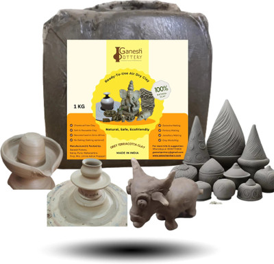 Ganesh Pottery Earthen Clay / Grey Terracotta Clay - Ready to Use Natural Clay. Best for Sculpting, Pottery, Jewellery Making, Eco-friendly Ganesha Idol Making, Art and Craft activities Art Clay(1 kg)