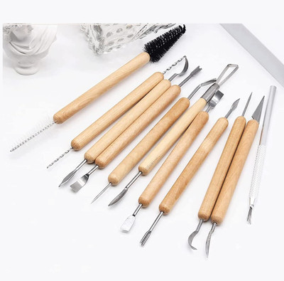 Da Novira 11 Pcs Wooden Handle Clay Carving Pottery Sculpting Tools for Art and Craft_01 Art Clay(1 kg)