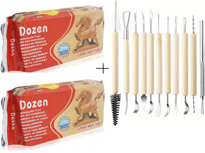 Da Novira Dozen Hand Modeling Clay With 11 Pcs Wooden Handle Tools for Art and Craft_02 Art Clay(1 kg)