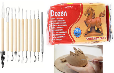 Da Novira Dozen Hand Modeling Clay With 11 Pcs Wooden Handle Tools for Art and Craft_07 Art Clay(0.5 kg)