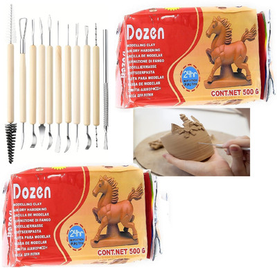 Da Novira Dozen Hand Modeling Clay With 11 Pcs Wooden Handle Tools for Art and Craft_01 Art Clay(1 kg)