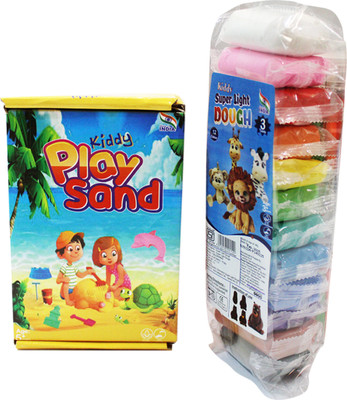 Rabbit Kiddy Brown Play Sand (450g), Non-Toxic & 12-Color Super Light Dough Combo Art Clay(522 g)