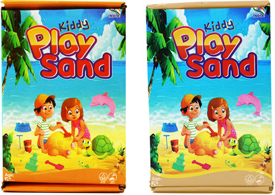 Rabbit Kiddy Play Sand - Non Sticky Kinetic Sand Pack of 2 with Moulds (Orange & Brown) Art Clay(900 g)