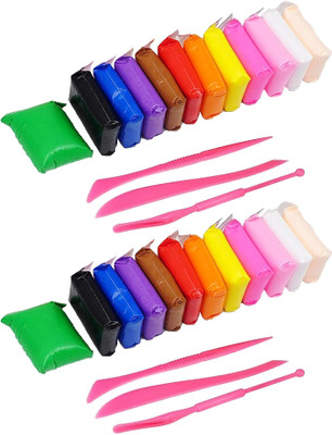 JIVOQ Non-Toxic Modeling Fluffy Foam Bouncing Clay Kit for Kids with Tools(Pack of 24) Art Clay(24 g)