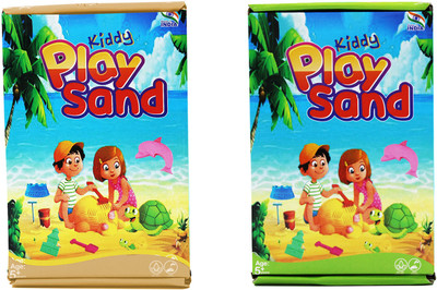 Rabbit Kiddy Play Sand - Non Sticky Kinetic Sand Pack of 2 with Moulds (Brown & Green) Art Clay(900 g)