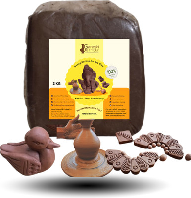Ganesh Pottery Red/Brown Terracotta Clay - Ready to Use Natural Air-Dry Clay. Best for Sculpting, Pottery, Jewellery Making, Eco-friendly Ganesha Idol Making, Art and Craft activities Art Clay(2 kg)