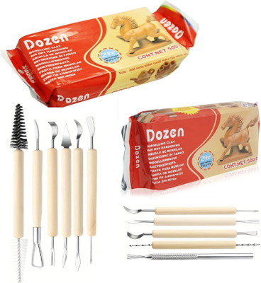 Da Novira Dozen Hand Modeling Clay With 11 Pcs Wooden Handle Tools for Art and Craft_04 Art Clay(1 kg)