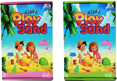 Rabbit Kiddy Play Sand - Non Sticky Kinetic Sand Pack of 2 with Moulds (Pink & Green) Art Clay(900 g)
