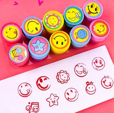 FAIRY FIRST Emoji Pack of 10 Stamp with Smile Design Face Stamps Toys for Kids Art Clay(50 g)