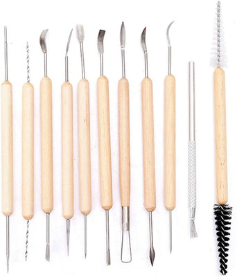 Da Novira 11 Pcs Wooden Handle Clay Carving Pottery Sculpting Tools for Art and Craft_02 Art Clay(1 kg)