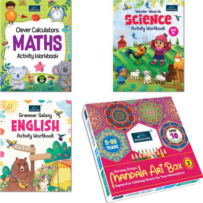 BOOKFORD Harmony Mandala Box Part 2+Set of 3 Maths, English & Science Workbooks (Age 10+)