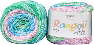 Simi Enterprise GAN GA Rangoli Arte Multi Teal 200 gm Wool Ball Hand knitting wool O Art-AEHE