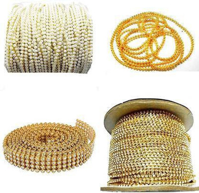 Sharum Crafts Jewellery Making Chains and Stone Lace Combo Set - Pack of 4