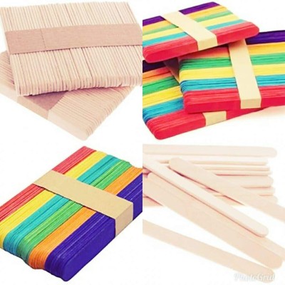 4MYL Wooden Ice Cream Popsicle, Craft Stick (50 Multicolour and 50 Wooden Coloured)