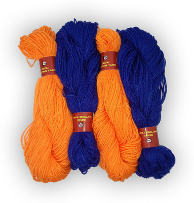 DEVKI KNITTING YARN PACK OF 200GM. YARN CANDY ORANGE COLOR & ROYAL BLUE, DM43.59.200