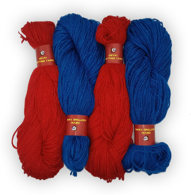 DEVKI KNITTING YARN PACK OF 200GM. YARN RED COLOR & ADMIRAL BLUE COLOR, DM25.46.200