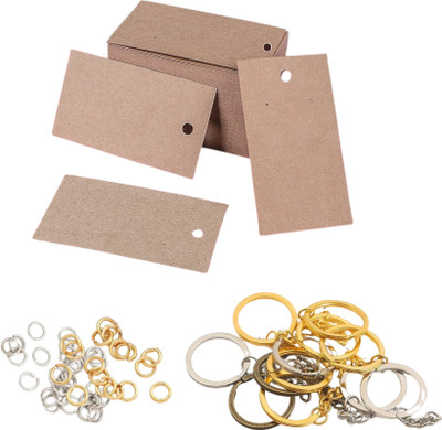 R H lifestyle Rectangle Mdf with Hole DIY Keychain MDF Cutout with Keychain & Jumprings 20 Pcs