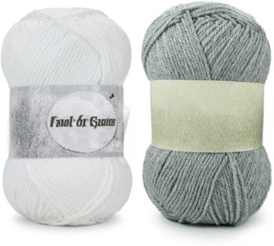Waaome ® White And Grey Wool 200 Gram 100x2 Hand Knitting Art Craft Soft Yarn(WA124)