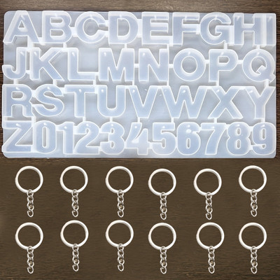 OYTRA Silicone Alphabet Resin Mold Letter & Number with in Built Hole and 12 keyrings