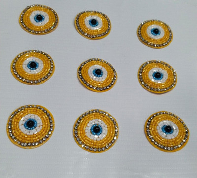 KALKA TRADERS Evil Eye Round Stone & Beads Patch – 5 cm Applique for Craft (Pack of 10)