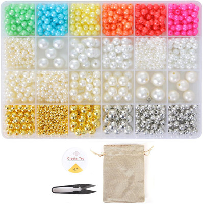 ambitieux DIY Bracelet Making Kit Pearl Beads With Elastic, Jute bag and Cutter