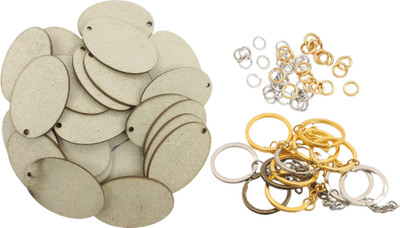 R H lifestyle Oval Mdf with Small Mandala Art Board with Keychain Rings & Jumprings 50 Pcs