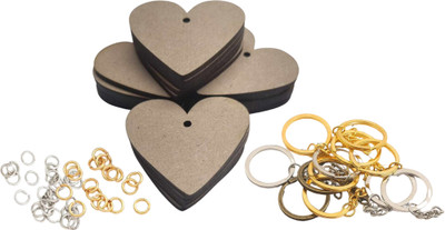 R H lifestyle Heart Shape Mdf with Hole DIY Keychain MDF Cutout with Keychain & Jumpring 20 Pc