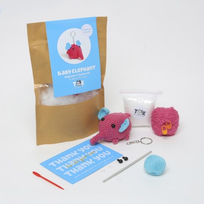 The Original Knit Beginner's Crochet Kit- Baby Elephant - Pink & Blue