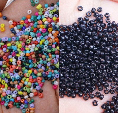 Store_of_arts (pp creations) Combo of 2mm Multicolur & Black seed Glass Beads, Pack of 2 (50gm each)