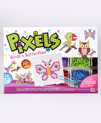 zokato Birds & Butterflies Pixel Fridge Magnet Badges Making Kit - Multicolor