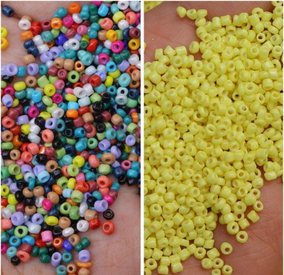 Store_of_arts (pp creations) Combo of 2mm Multicolur & yellow seed Glass Beads, Pack of 2 (50gm each)