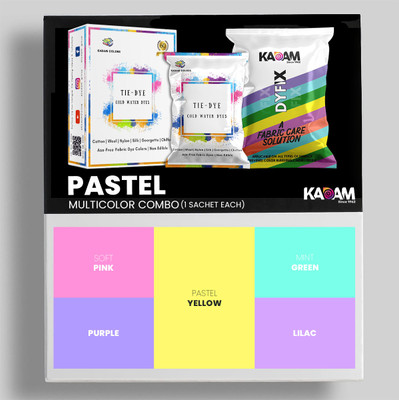 KADAM Tie Dye Sachets Multicolour Combo 3: Pastels | Tie Dye up to 10 t-Shirts