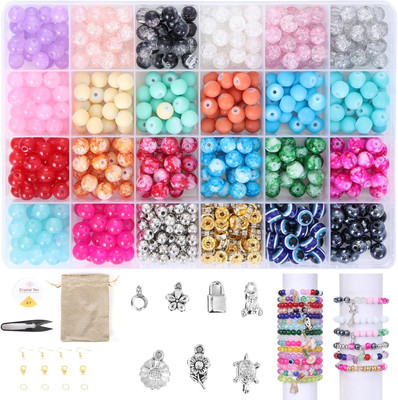 ambitieux DIY mix Glass beads Bracelet Making Kit with 7 silver charms