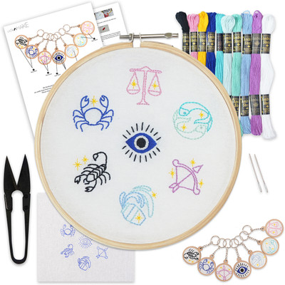 picknMAKE DIY Zodiac Sign Keychain Making Kit – Embroidery Kit for Beginners Cross Stitch